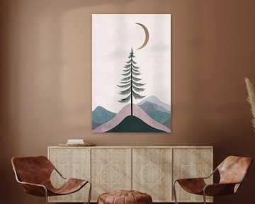 Eenzame spar onder de maan van Poster Art Shop