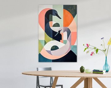 Elegant swans in a geometric design by Poster Art Shop