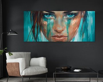 Emotionele intensiteit in blauwgroen van Poster Art Shop