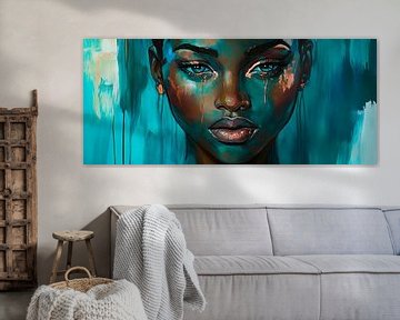 Emotionele schoonheid in turquoise en zwart van Poster Art Shop