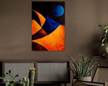 Kleurrijke heuvels onder een maan van Poster Art Shop