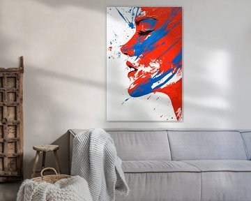 Colourful portrait in red and blue by Poster Art Shop