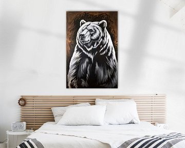Black-and-white bear portrait art