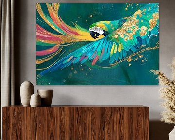 Farbexplosion eines fliegenden Papageis von Poster Art Shop
