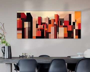 Colourful geometric cityscape by Poster Art Shop