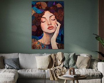 Feminine portrait with colourful background by Poster Art Shop