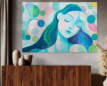 Femme with colourful circles - Colourful tranquillity by Poster Art Shop