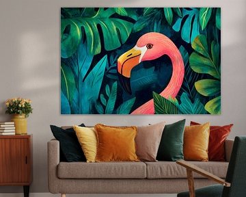 Flamingo in jungle green - play of colours by Poster Art Shop