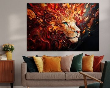 Vurige leeuwenkop in levendige kleuren van Poster Art Shop