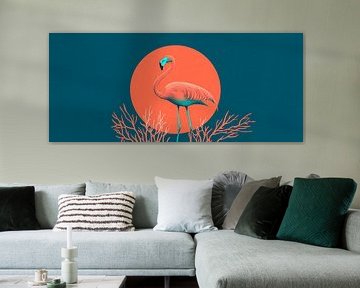 Flamingo in coral red - stylishly minimalist by Poster Art Shop
