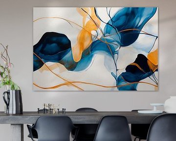 Flowing colours in blue and gold by Poster Art Shop
