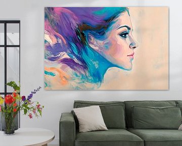 Woman in profile with colourful play of colours by Poster Art Shop