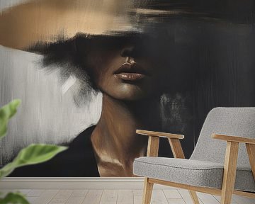 Modern and abstract portrait with gold accent by Carla Van Iersel