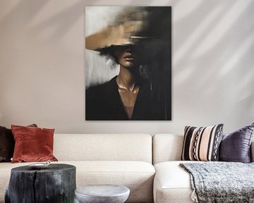 Modern en abstract portret met gouden accent van Carla Van Iersel