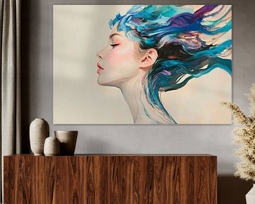 Woman with flowing, colourful hair by Poster Art Shop
