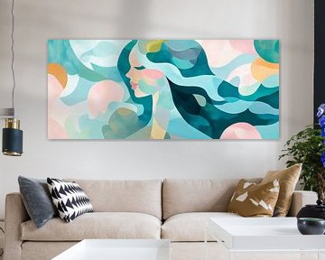 Rustige elegantie: vrouwenprofiel in kleuren van Poster Art Shop