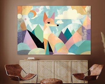 Fuchs im geometrischen Landschaftsraum von Poster Art Shop