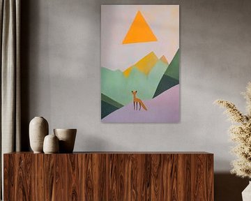 Renard devant un paysage de montagne géométrique sur Poster Art Shop