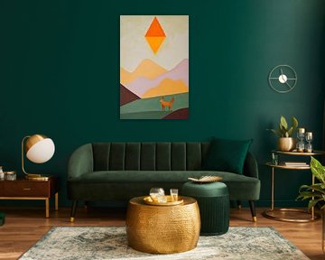 Vos onder geometrische avondzon van Poster Art Shop