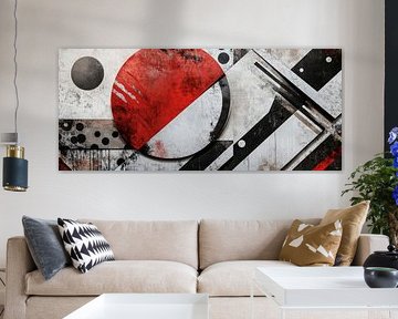 Geometric abstraction in red and black by Poster Art Shop