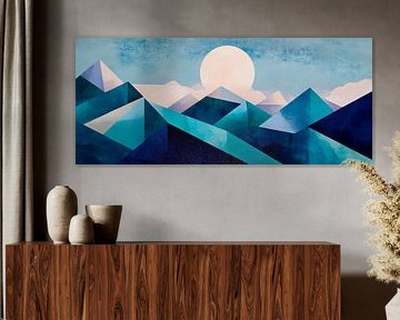 Geometrische Berge unter vollem Mondlicht von Poster Art Shop