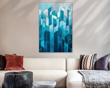 Geometric blue tones - cityscape by Poster Art Shop