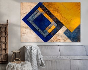 Geometric harmony in blue and yellow by Poster Art Shop