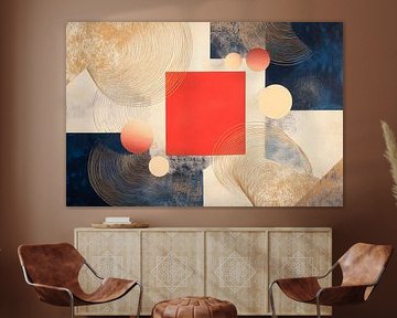 Geometric harmony in red and beige by Poster Art Shop