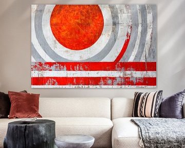 Geometrische harmonie in rood en grijs van Poster Art Shop