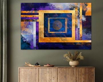 Geometric harmony in gold and blue by Poster Art Shop