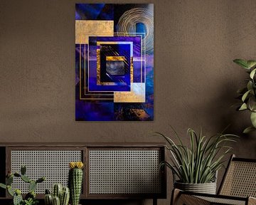 Geometric composition in blue and gold by Poster Art Shop