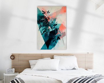 Geometric plant composition in blue and red by Poster Art Shop