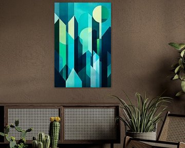 Geometric landscape in blue-green by Poster Art Shop