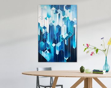 Geometrische structuren in blauwtinten van Poster Art Shop