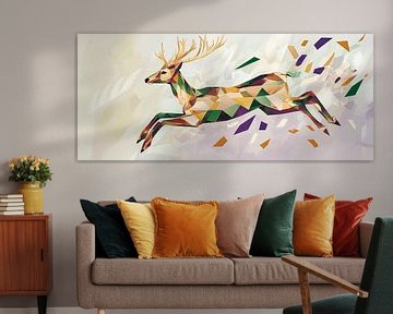 Geometric stag in dynamic run by Poster Art Shop