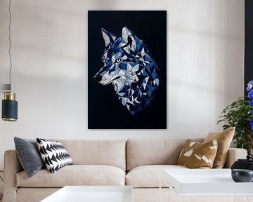 Loup géométrique bleu et blanc sur Poster Art Shop