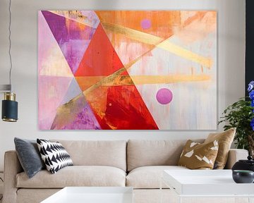 Geometric play of colours in red and gold by Poster Art Shop