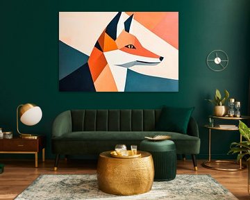 Geometric fox portrait in warm colours by Poster Art Shop