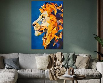 Geometric lion portrait in a blaze of colour by Poster Art Shop