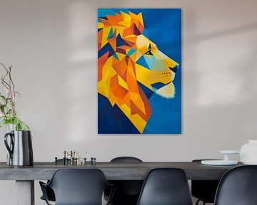 Geometric lion portrait in bright colours by Poster Art Shop