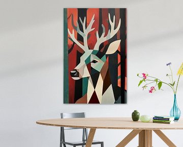 Geometric deer portrait in the forest by Poster Art Shop