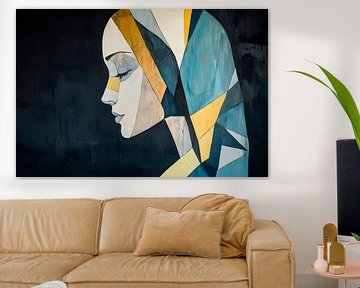 Geometric portrait of a woman in blue by Poster Art Shop