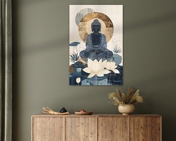 Meditating Buddha with lotus flowers by Imperial Art House