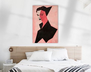 Geometrisches Porträt in Rot und Schwarz von Poster Art Shop