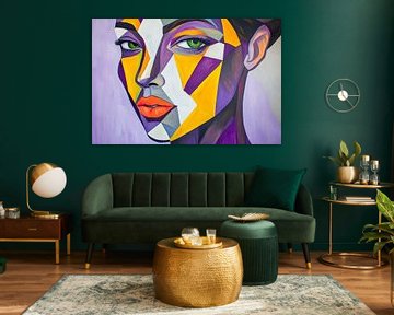 Geometric portrait in purple and yellow by Poster Art Shop