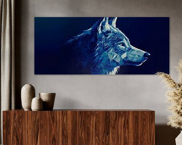 Geometric wolf portrait in blue by Poster Art Shop