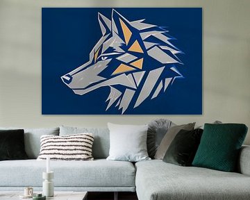 Geometrisch wolvenportret in blauw-grijs van Poster Art Shop