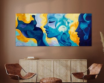 Des silhouettes harmonieuses en bleu et jaune sur Poster Art Shop