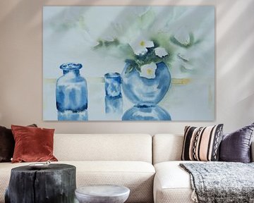 Glazen vazen in blauw van Monique Londema