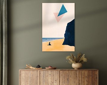 Dog on the beach with geometric shapes by Poster Art Shop